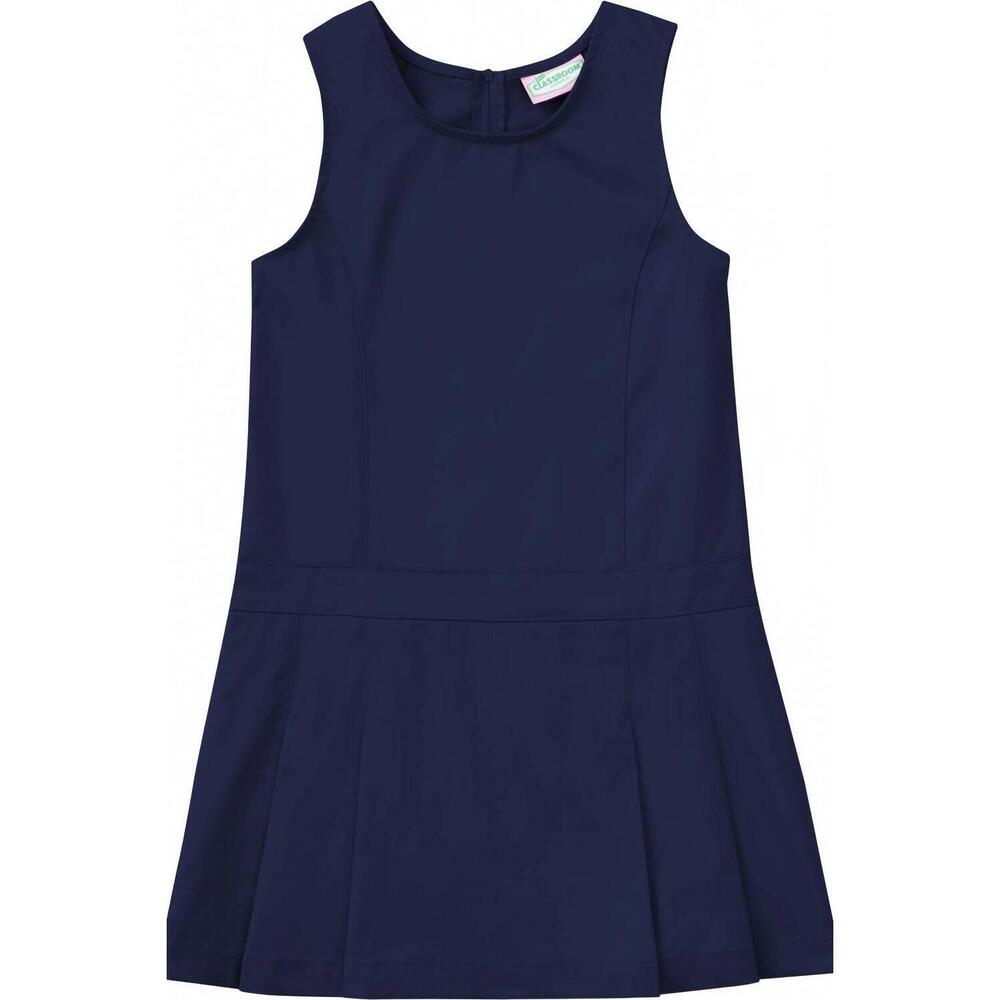 NEW CLASSROOM UNIFORMS girl's uniform kick pleat printed jumper dress in navy
